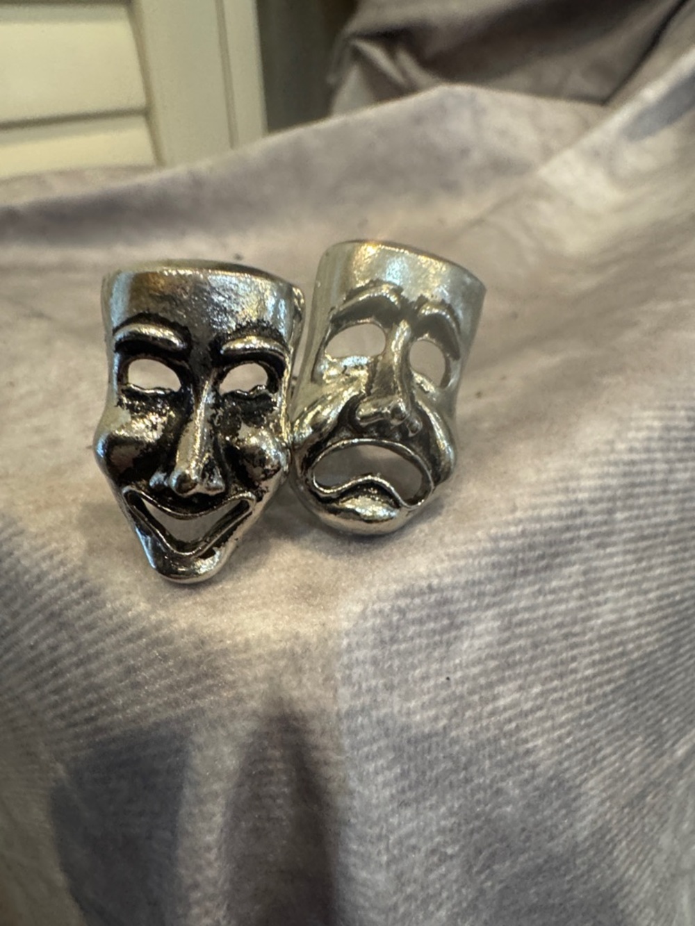 Theater Mask Silver Ring Cufink Set Comedy &‎ Tragedy